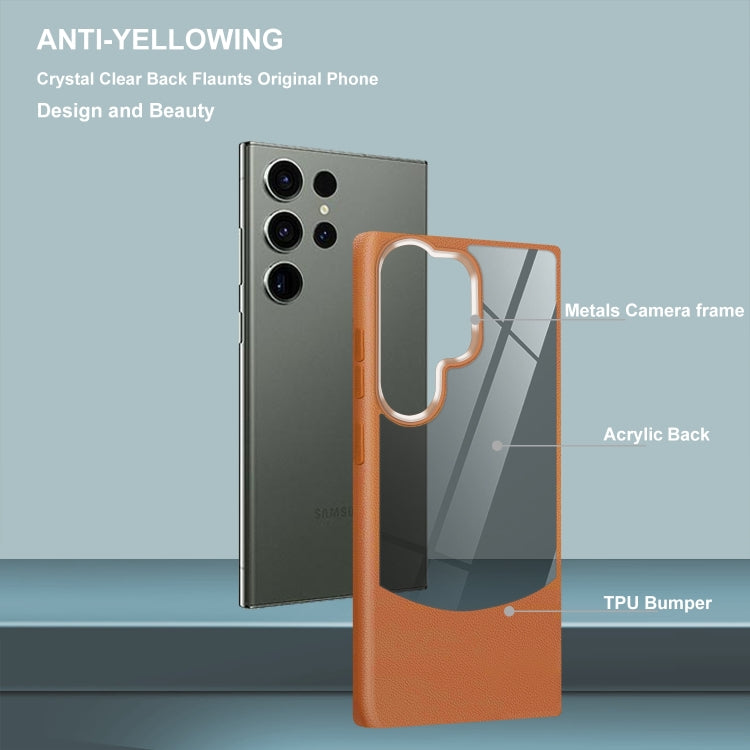 For Samsung Galaxy S25+ 5G Litchi Texture TPU Hybrid Acrylic Phone Case(Brown) by buy2fix