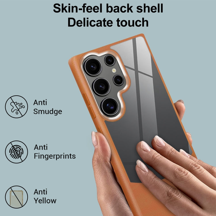 For Samsung Galaxy S25 5G Litchi Texture TPU Hybrid Acrylic Phone Case(Brown) by buy2fix