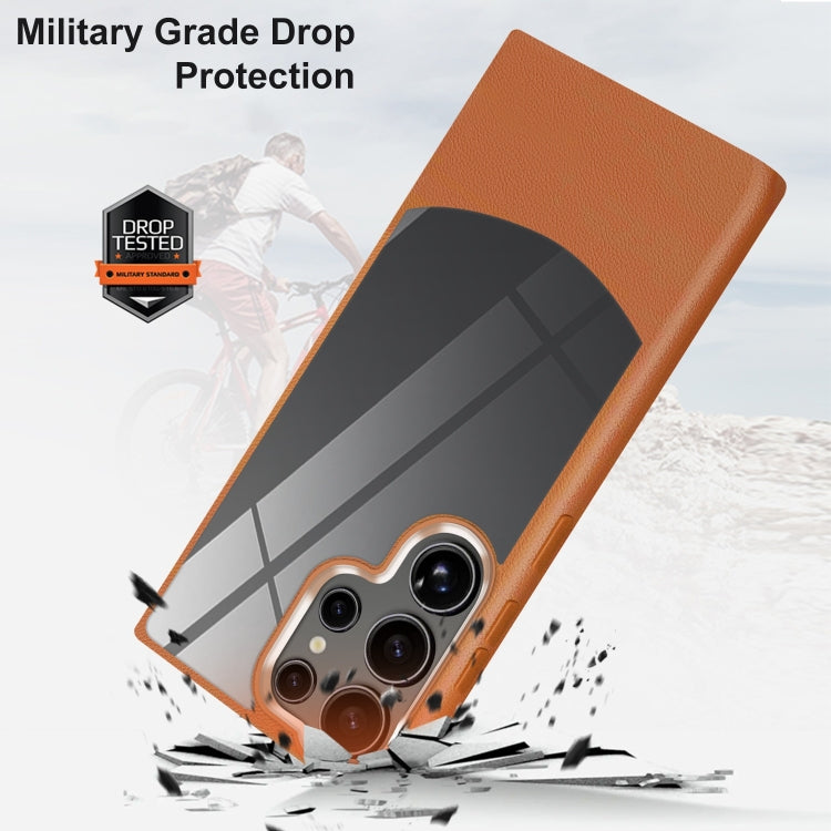 For Samsung Galaxy S25 5G Litchi Texture TPU Hybrid Acrylic Phone Case(Brown) by buy2fix