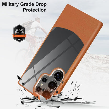 For Samsung Galaxy S25 5G Litchi Texture TPU Hybrid Acrylic Phone Case(Brown) by buy2fix