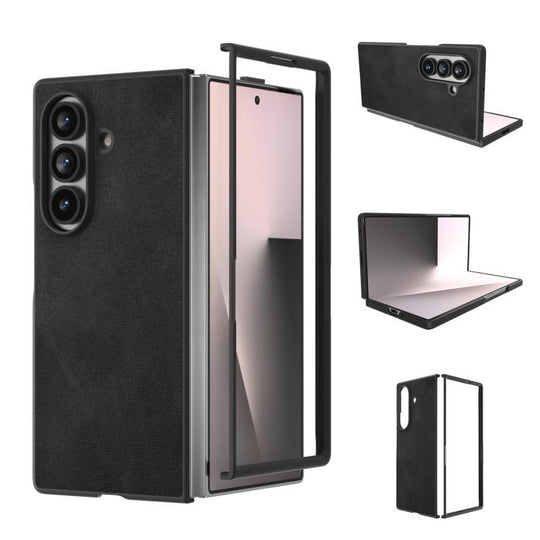 For Samsung Galaxy Z Fold7 5G Black Edge Two-color Calf Texture PU Phone Case(Black)