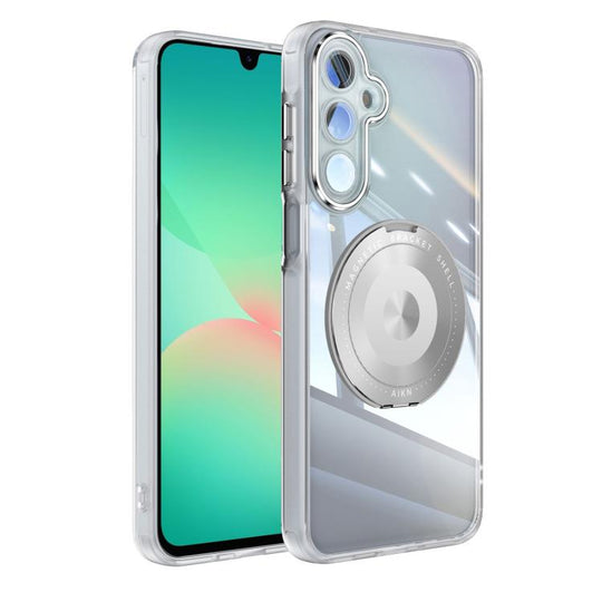 For Samsung Galaxy A26 5G 360 Holder MagSafe Acrylic Hybrid TPU Phone Case(Frosted White)