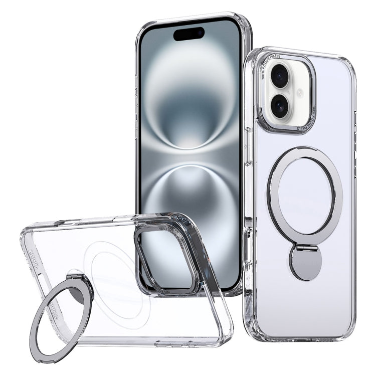 For iPhone 16 Wing Series Gen2 MagSafe Metal Ring Holder Phone Case(Transparent) - iPhone 16 Cases by buy2fix | Online Shopping UK | buy2fix