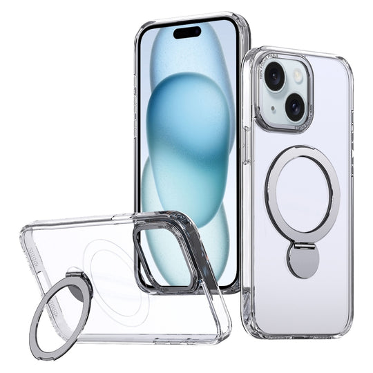 For iPhone 15 Wing Series Gen2 MagSafe Metal Ring Holder Phone Case(Transparent)