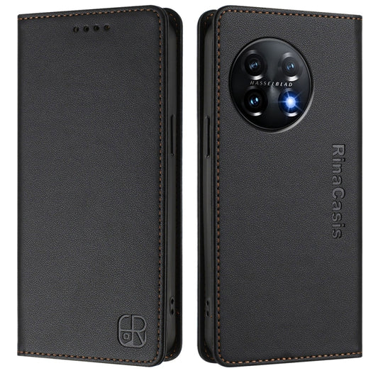 For OnePlus 11 RC01 Dual-Folded Magnetic Suction RFID Leather Phone Case(Black) - OnePlus Cases by buy2fix | Online Shopping UK | buy2fix