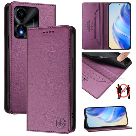 For Honor X5c Plus RC01 Dual-Folded Magnetic Suction RFID Leather Phone Case(Violet)
