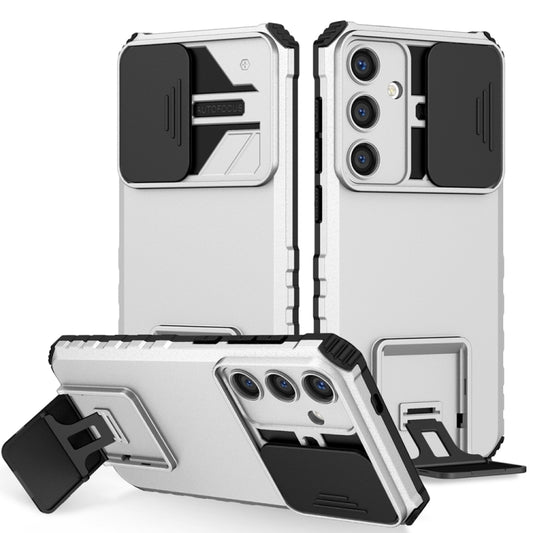 For Samsung Galaxy S25 5G Stereoscopic Holder Sliding Camshield Phone Case(White) by buy2fix