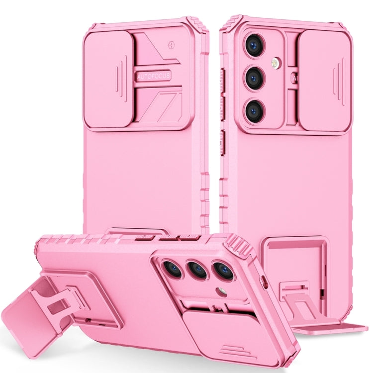 For Samsung Galaxy S25 5G Stereoscopic Holder Sliding Camshield Phone Case(Pink) by buy2fix