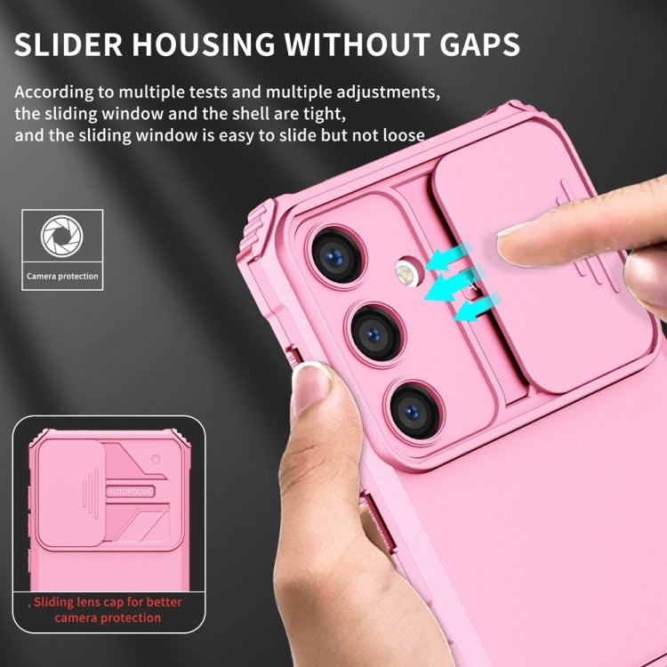 For Samsung Galaxy S25 5G Stereoscopic Holder Sliding Camshield Phone Case(Pink) by buy2fix