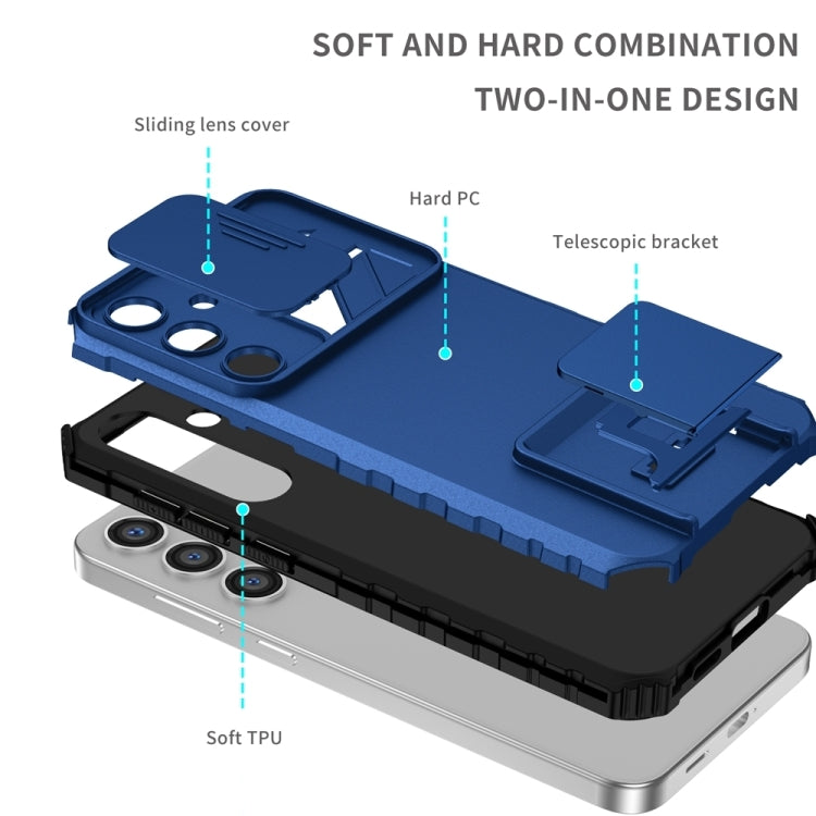 For Samsung Galaxy S25 5G Stereoscopic Holder Sliding Camshield Phone Case(Blue) by buy2fix