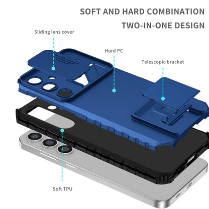 For Samsung Galaxy S25 5G Stereoscopic Holder Sliding Camshield Phone Case(Blue) by buy2fix