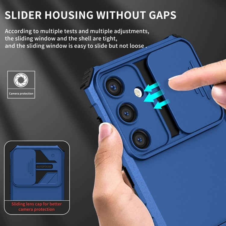 For Samsung Galaxy S25 5G Stereoscopic Holder Sliding Camshield Phone Case(Blue) by buy2fix