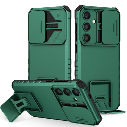 For Samsung Galaxy S25 5G Stereoscopic Holder Sliding Camshield Phone Case(Green) by buy2fix