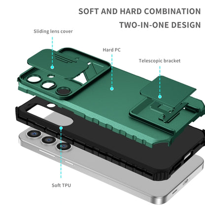 For Samsung Galaxy S25 5G Stereoscopic Holder Sliding Camshield Phone Case(Green) by buy2fix