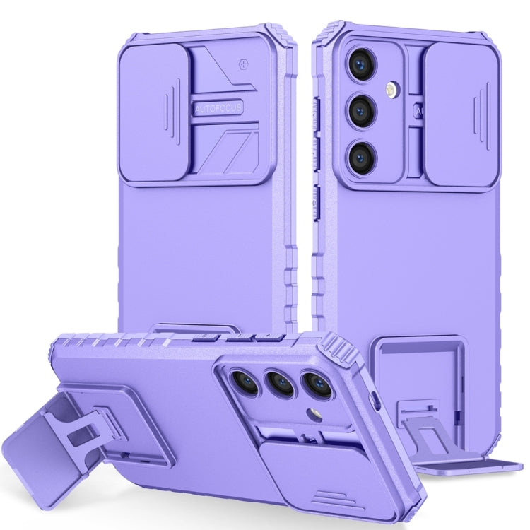 For Samsung Galaxy S25 5G Stereoscopic Holder Sliding Camshield Phone Case(Purple) by buy2fix