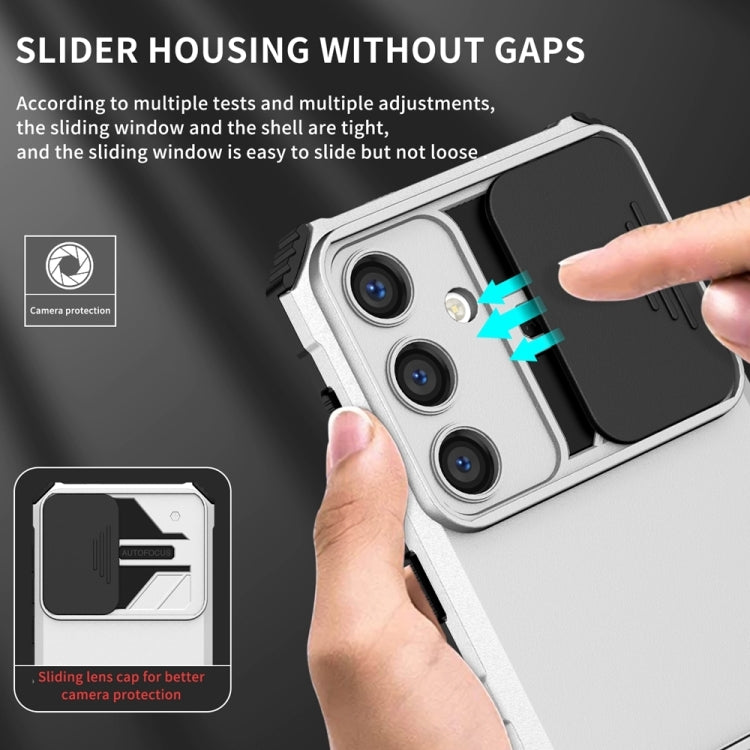 For Samsung Galaxy S25+ 5G Stereoscopic Holder Sliding Camshield Phone Case(White) by buy2fix