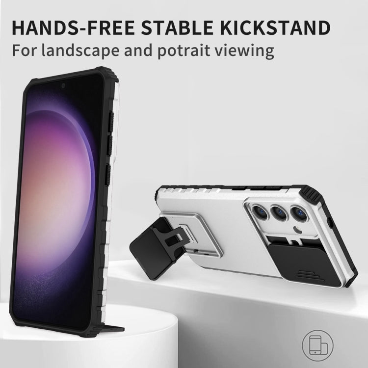 For Samsung Galaxy S25+ 5G Stereoscopic Holder Sliding Camshield Phone Case(White) by buy2fix