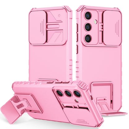 For Samsung Galaxy S25+ 5G Stereoscopic Holder Sliding Camshield Phone Case(Pink) by buy2fix