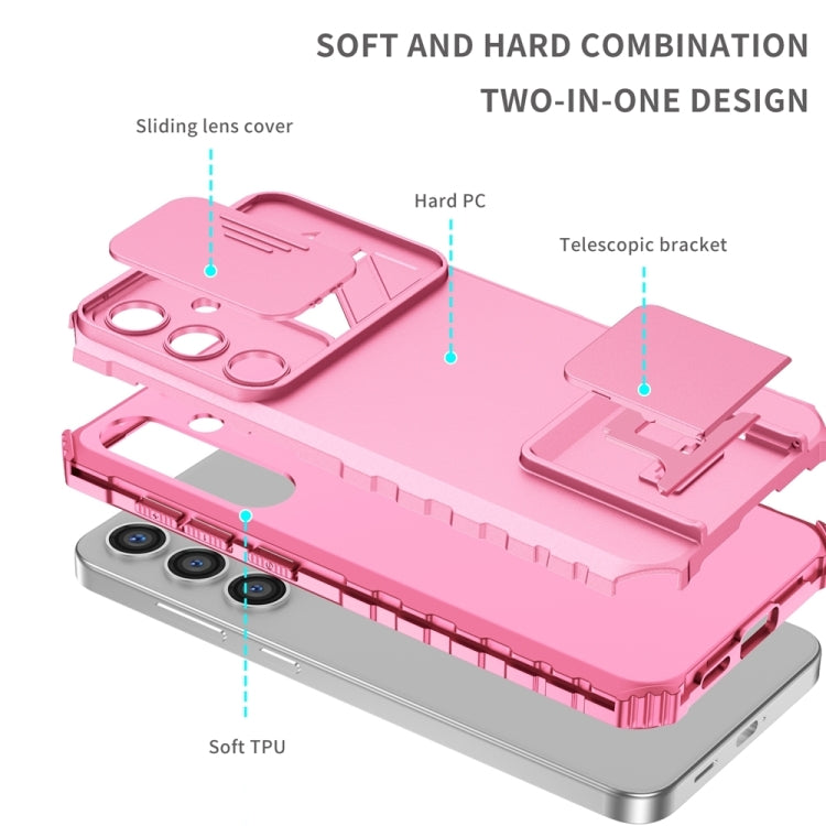 For Samsung Galaxy S25+ 5G Stereoscopic Holder Sliding Camshield Phone Case(Pink) by buy2fix