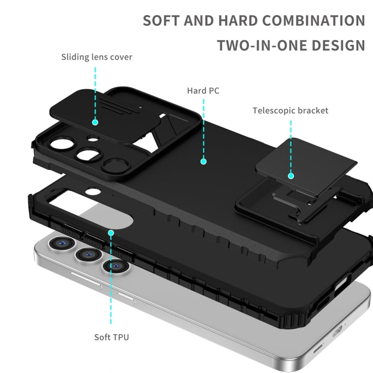 For Samsung Galaxy S25+ 5G Stereoscopic Holder Sliding Camshield Phone Case(Black) by buy2fix