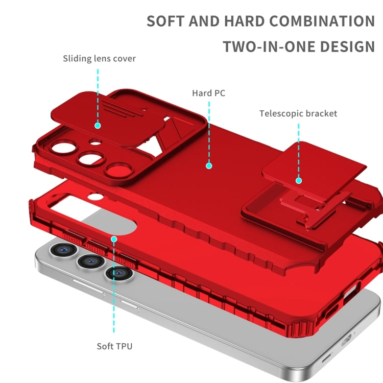 For Samsung Galaxy S25+ 5G Stereoscopic Holder Sliding Camshield Phone Case(Red) by buy2fix