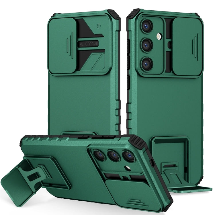 For Samsung Galaxy S25+ 5G Stereoscopic Holder Sliding Camshield Phone Case(Green) by buy2fix