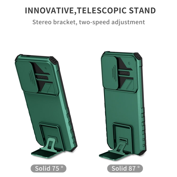 For Samsung Galaxy S25+ 5G Stereoscopic Holder Sliding Camshield Phone Case(Green) by buy2fix