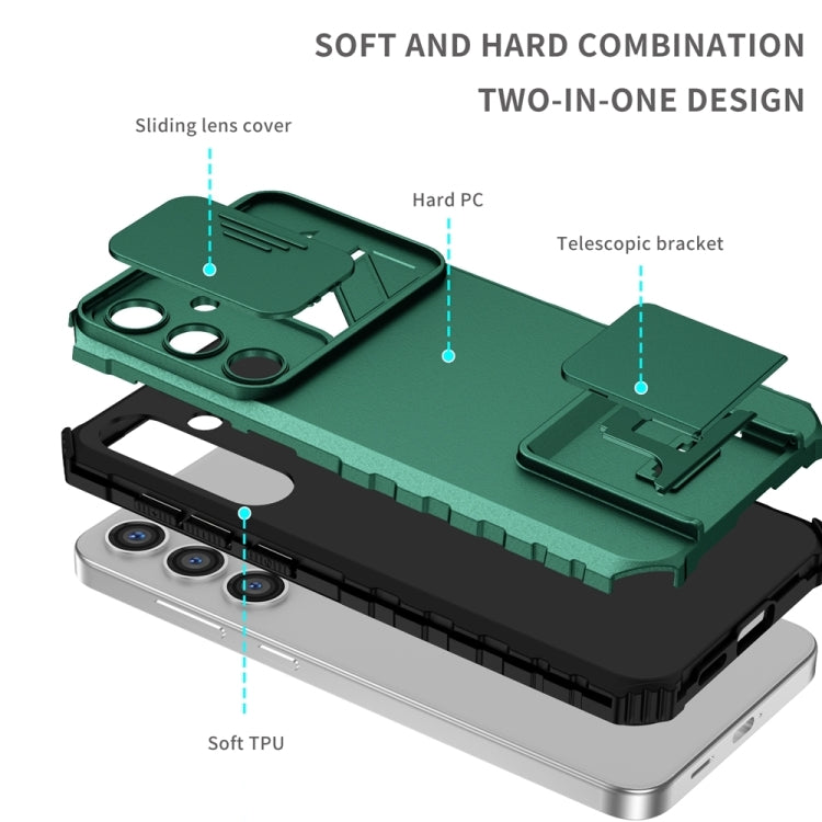 For Samsung Galaxy S25+ 5G Stereoscopic Holder Sliding Camshield Phone Case(Green) by buy2fix