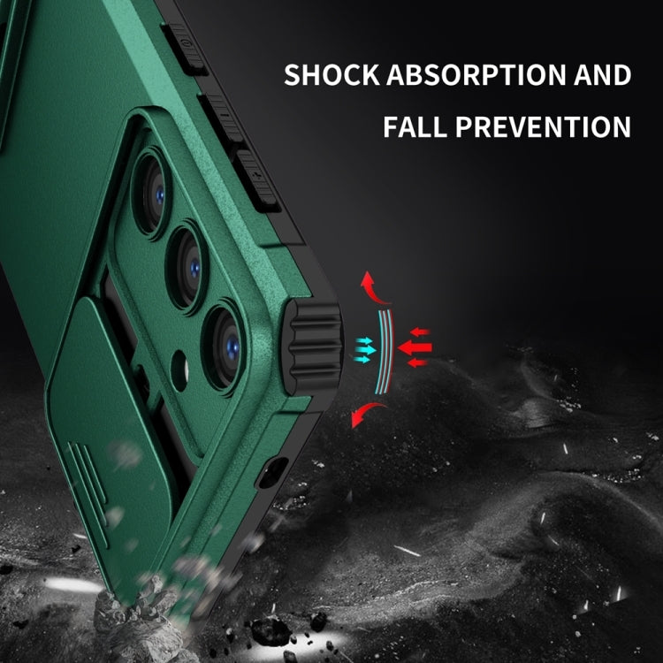 For Samsung Galaxy S25+ 5G Stereoscopic Holder Sliding Camshield Phone Case(Green) by buy2fix