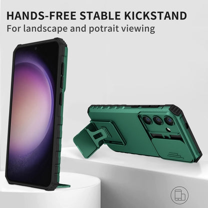For Samsung Galaxy S25+ 5G Stereoscopic Holder Sliding Camshield Phone Case(Green) by buy2fix