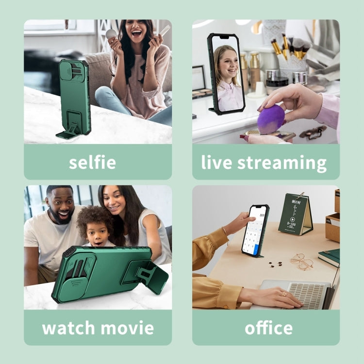 For Samsung Galaxy S25+ 5G Stereoscopic Holder Sliding Camshield Phone Case(Green) by buy2fix