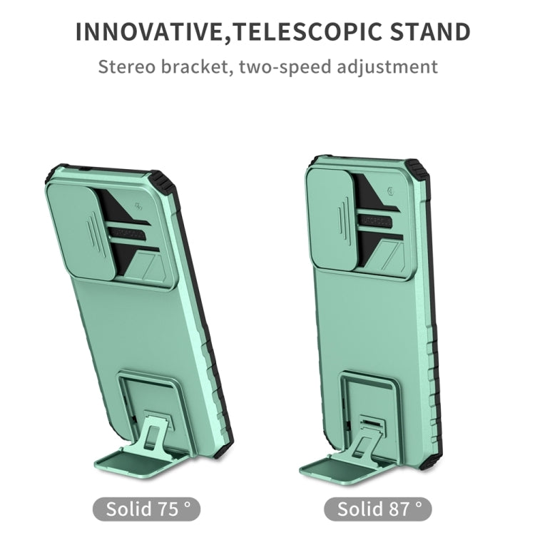 For Samsung Galaxy S25+ 5G Stereoscopic Holder Sliding Camshield Phone Case(Light Green) by buy2fix