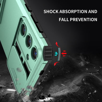 For Samsung Galaxy S25+ 5G Stereoscopic Holder Sliding Camshield Phone Case(Light Green) by buy2fix