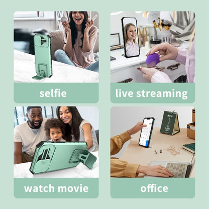 For Samsung Galaxy S25+ 5G Stereoscopic Holder Sliding Camshield Phone Case(Light Green) by buy2fix