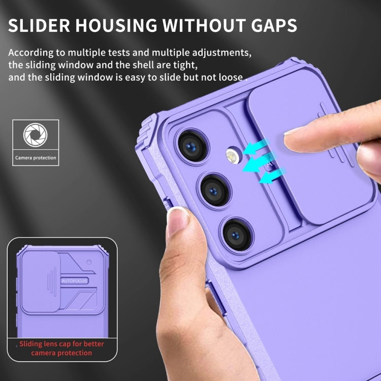 For Samsung Galaxy S25+ 5G Stereoscopic Holder Sliding Camshield Phone Case(Purple) by buy2fix