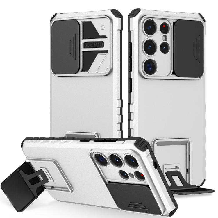For Samsung Galaxy S25 Ultra 5G Stereoscopic Holder Sliding Camshield Phone Case(White) by buy2fix