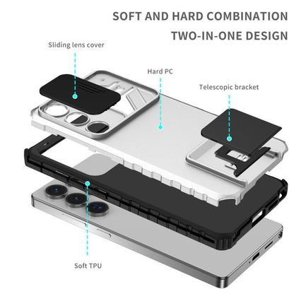 For Samsung Galaxy S25 Ultra 5G Stereoscopic Holder Sliding Camshield Phone Case(White) by buy2fix
