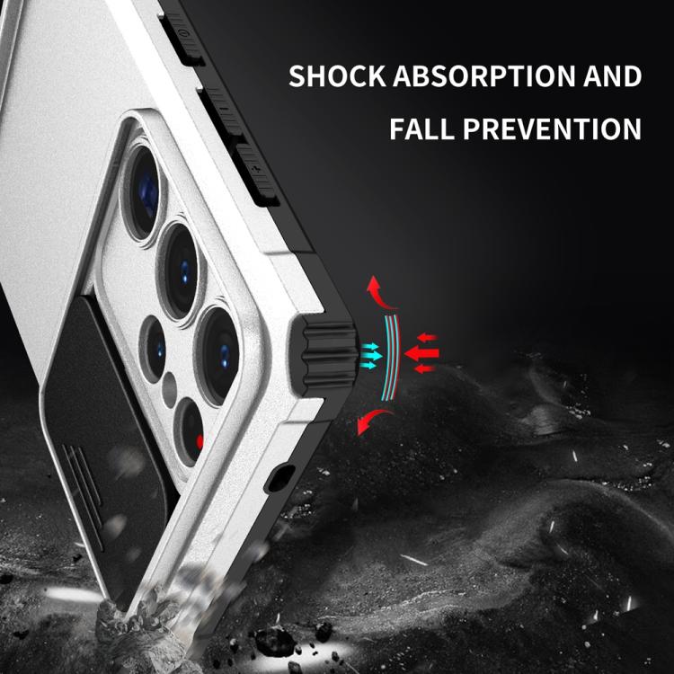 For Samsung Galaxy S25 Ultra 5G Stereoscopic Holder Sliding Camshield Phone Case(White) by buy2fix