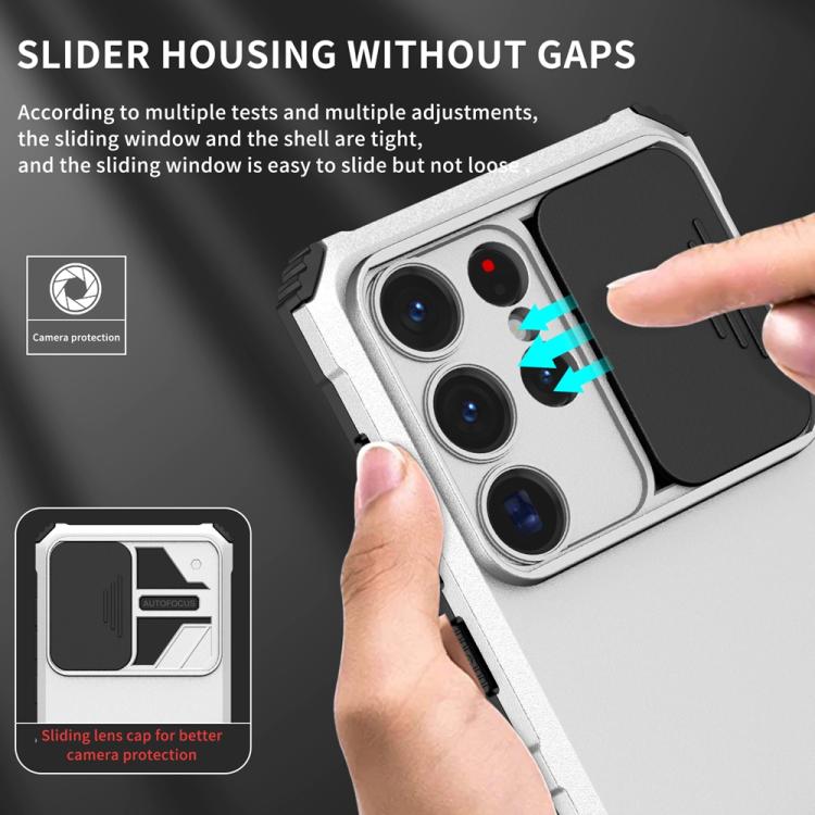 For Samsung Galaxy S25 Ultra 5G Stereoscopic Holder Sliding Camshield Phone Case(White) by buy2fix
