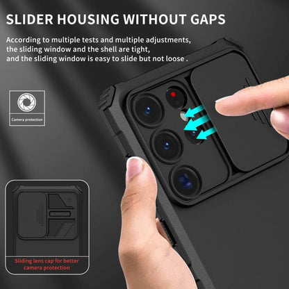 For Samsung Galaxy S25 Ultra 5G Stereoscopic Holder Sliding Camshield Phone Case(Black) by buy2fix