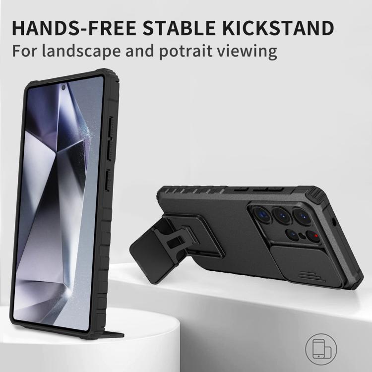 For Samsung Galaxy S25 Ultra 5G Stereoscopic Holder Sliding Camshield Phone Case(Black) by buy2fix