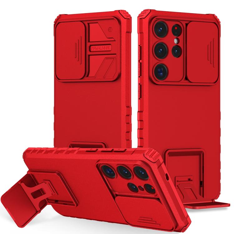 For Samsung Galaxy S25 Ultra 5G Stereoscopic Holder Sliding Camshield Phone Case(Red) by buy2fix