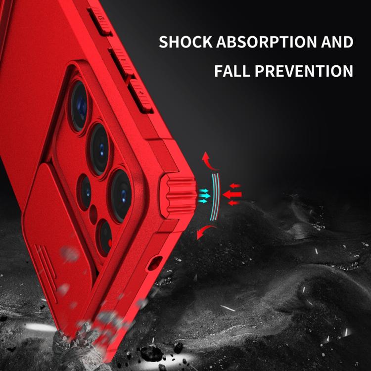 For Samsung Galaxy S25 Ultra 5G Stereoscopic Holder Sliding Camshield Phone Case(Red) by buy2fix