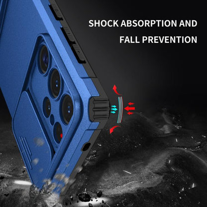For Samsung Galaxy S25 Ultra 5G Stereoscopic Holder Sliding Camshield Phone Case(Blue) by buy2fix