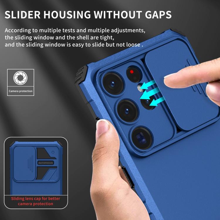 For Samsung Galaxy S25 Ultra 5G Stereoscopic Holder Sliding Camshield Phone Case(Blue) by buy2fix