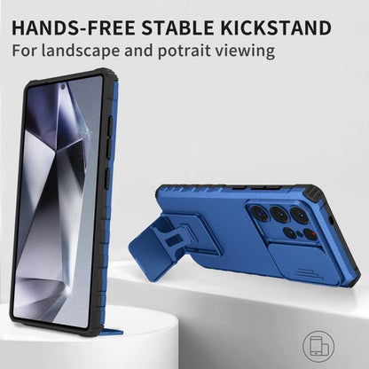 For Samsung Galaxy S25 Ultra 5G Stereoscopic Holder Sliding Camshield Phone Case(Blue) by buy2fix