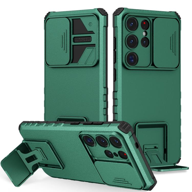 For Samsung Galaxy S25 Ultra 5G Stereoscopic Holder Sliding Camshield Phone Case(Green) by buy2fix
