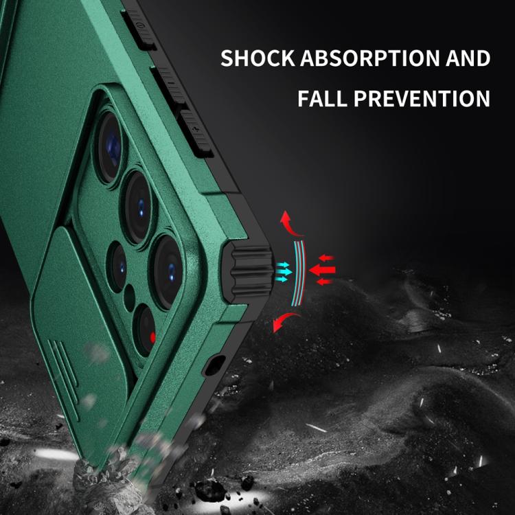 For Samsung Galaxy S25 Ultra 5G Stereoscopic Holder Sliding Camshield Phone Case(Green) by buy2fix