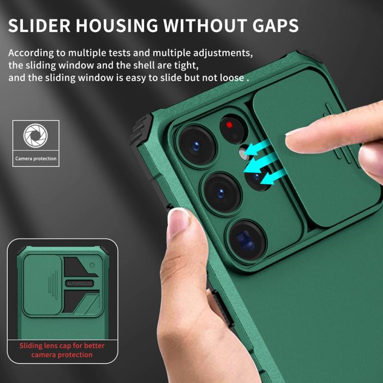 For Samsung Galaxy S25 Ultra 5G Stereoscopic Holder Sliding Camshield Phone Case(Green) by buy2fix
