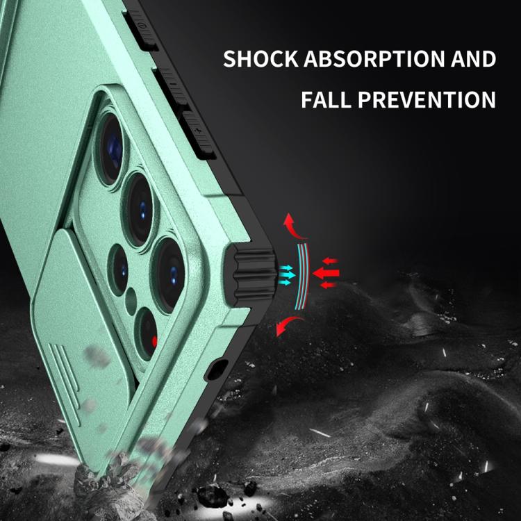 For Samsung Galaxy S25 Ultra 5G Stereoscopic Holder Sliding Camshield Phone Case(Light Green) by buy2fix